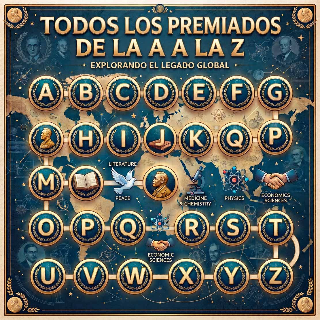 Todos los Premios Nobel de la A a la Z, ordenados alfabéticamente
